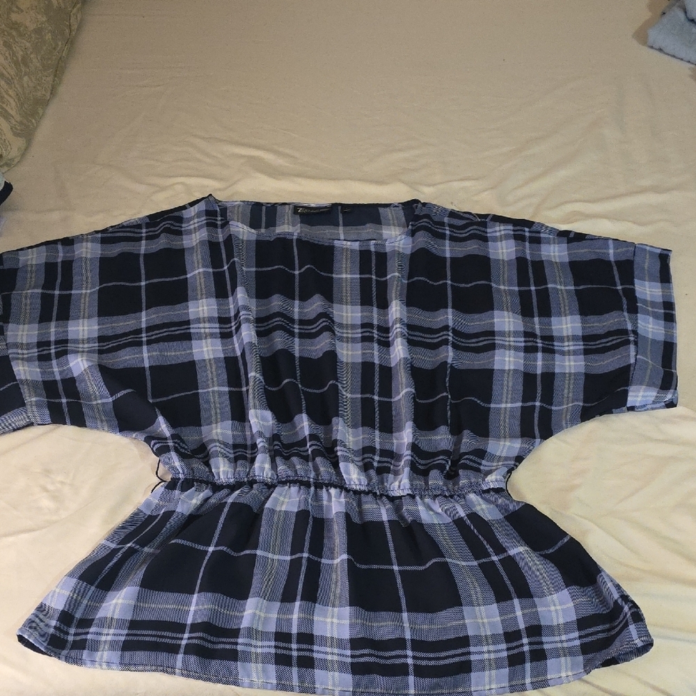 Chic Plaid Women's Blouse in Black and Gray